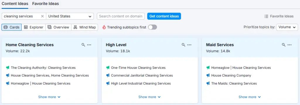 Semrush topic research 
