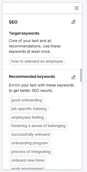 Recommended keywords 