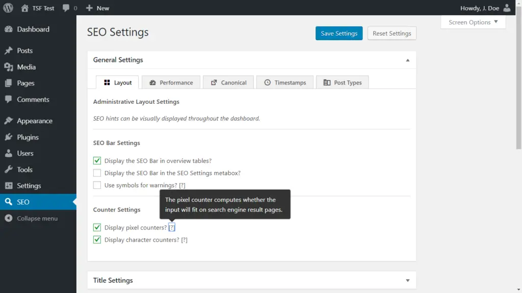 SEO settings