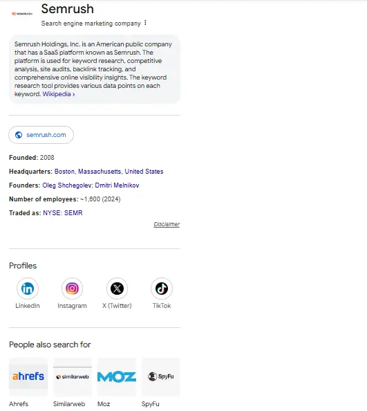 Semrush knowledge panel 