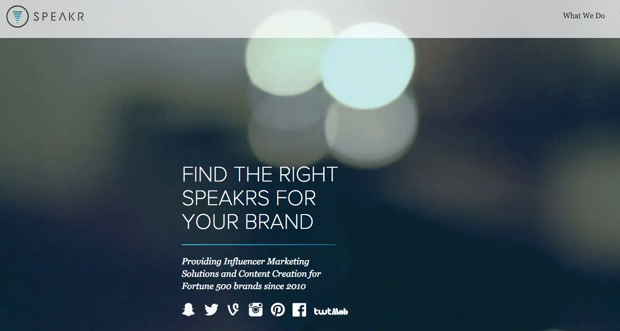 Homepage of speakr, an influencer marketing platform