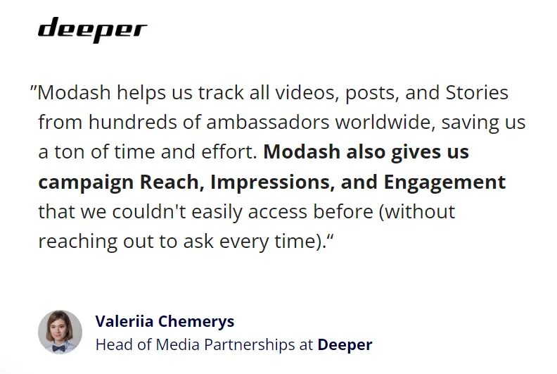 Modash client testimonial