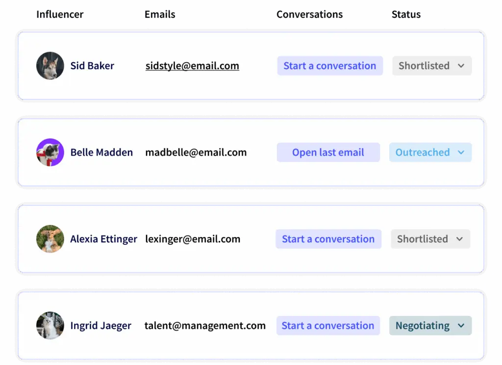 influencer contact emails Modash