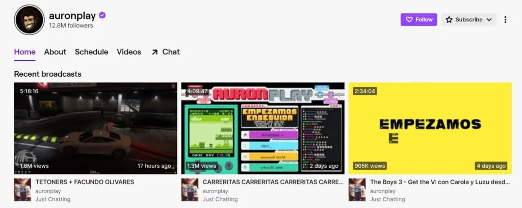 Raúl Álvarez Genes broadcasts as AuronPlay on both Twitch and YouTube