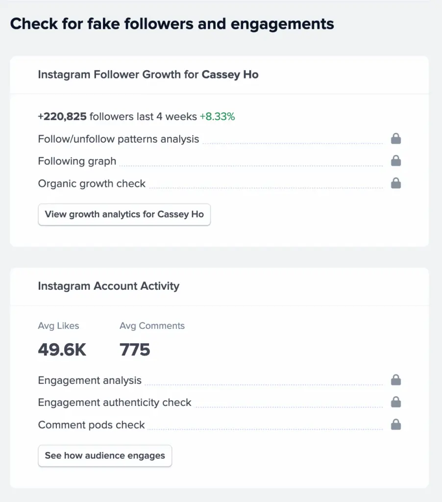 HypeAuditor check for fake followers and engagements