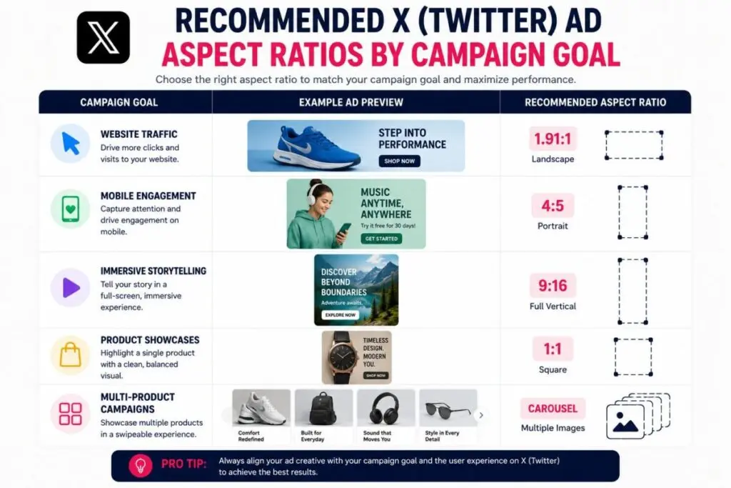 Recommended X (Twitter) Ad Aspect Ratios by Campaign Goal