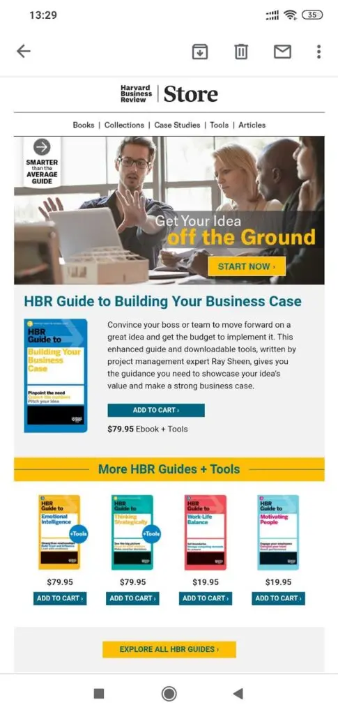 Email example / direct purchase links