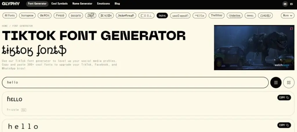 Glyphy stylish fonts