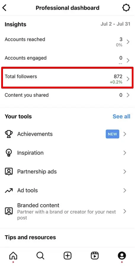 total followers Instagram Insights