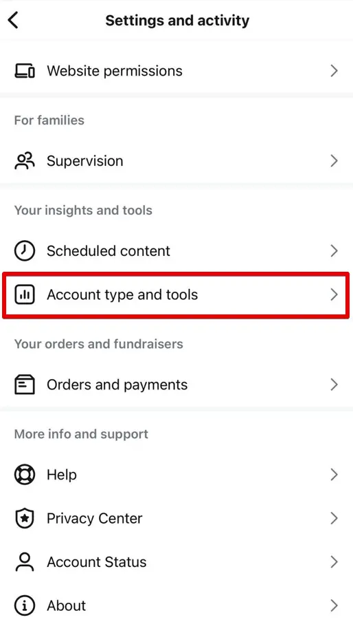 Account Type Instagram