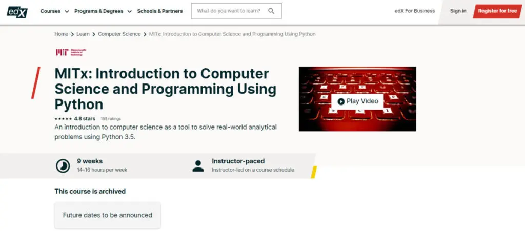 MITx Introduction to Computer Science