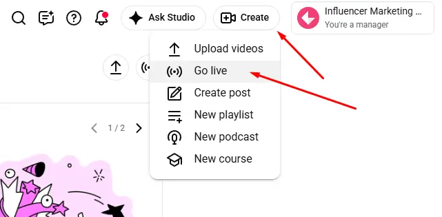 Start Livestream on YouTube