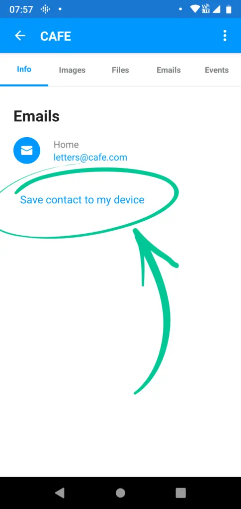 Save contact to my device function on Android