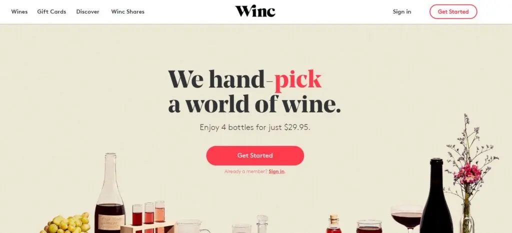 winc ecommerce landing page