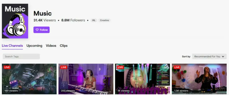 Music Twitch music channel