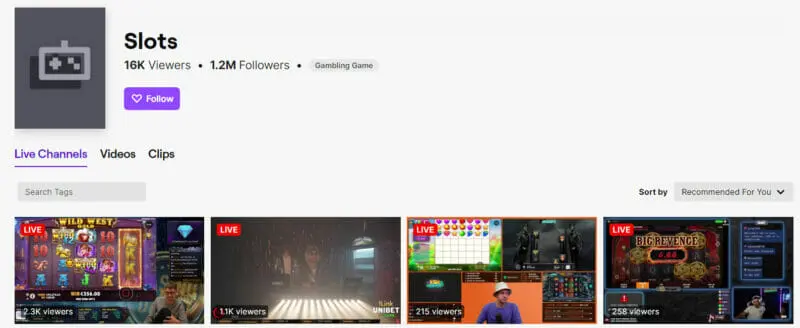 Slots is a section of Twitch devoted to gambling