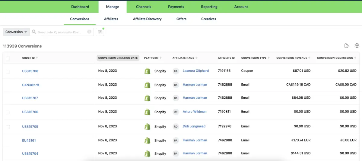 refersion dashboard conversion