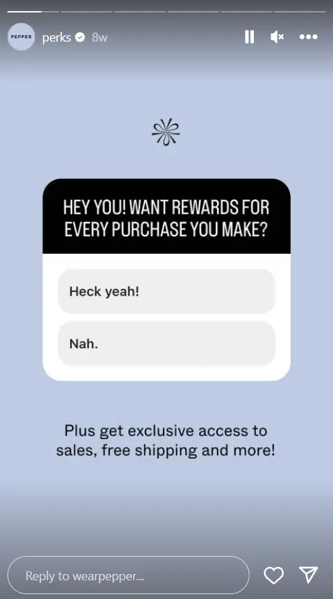 Pepper Instagram Story Loyalty Program Example