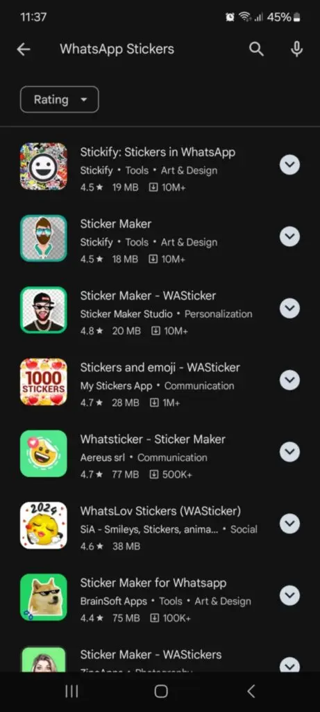 WhatsApp Sticker Apps found on the Google Play Store