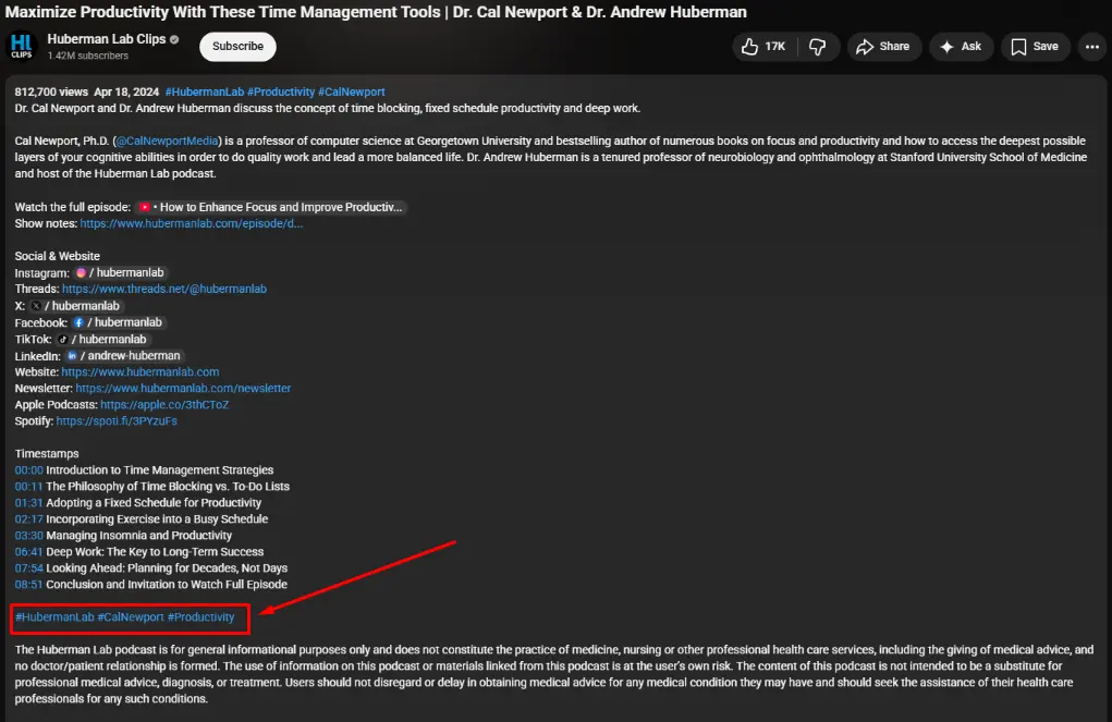 YouTube Hashtags in Description