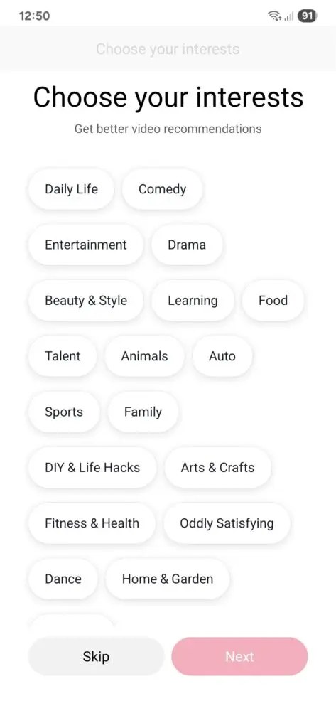 TikTok Interests Set Up