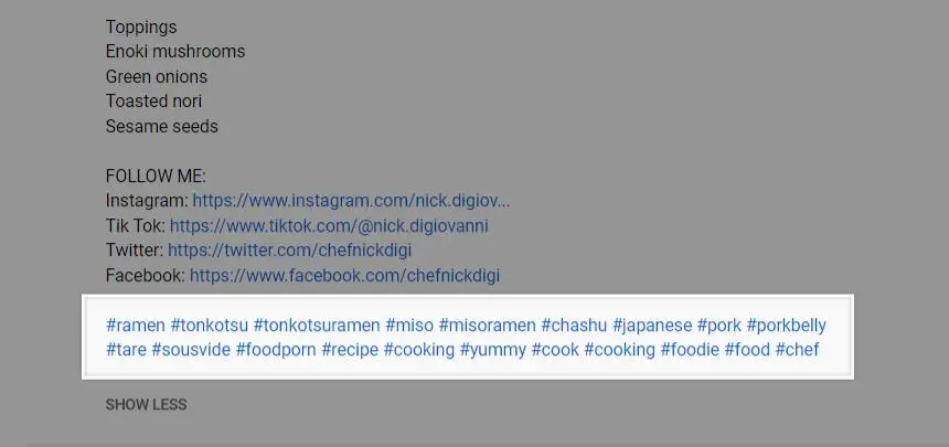 add hashtags in your video description