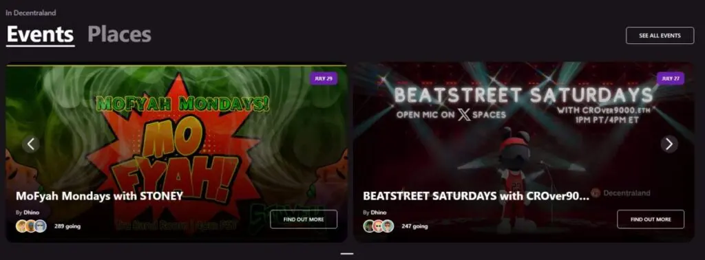 Metaverse Game Decentraland Events