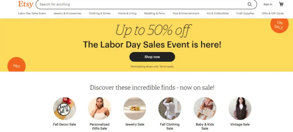 Etsy popular eCommerce platform