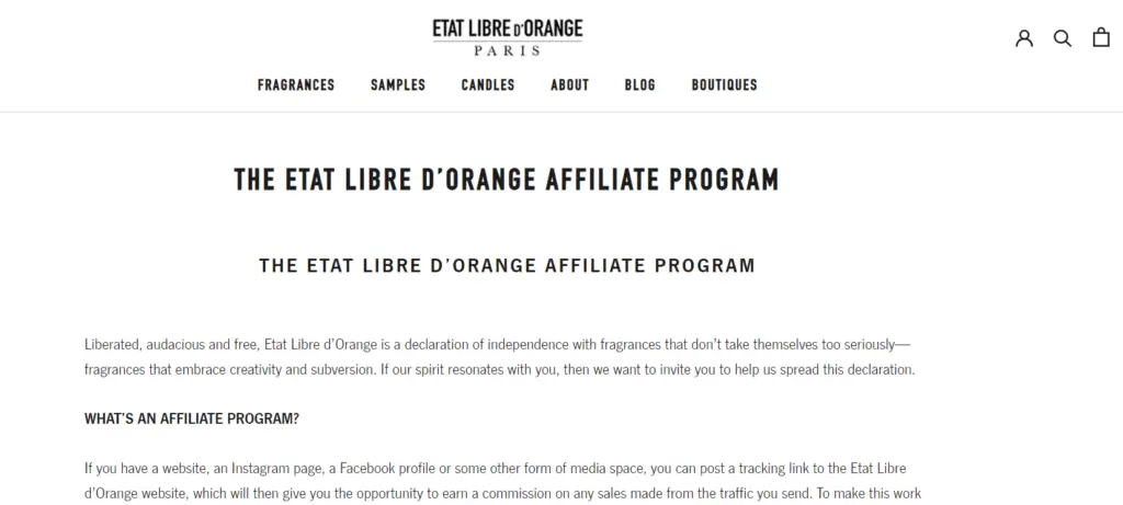 Etat Libre d’Orange product website