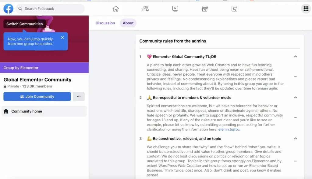 Global Elementor Community on Facebook