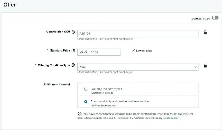 Amazon Fulfillment Channel field