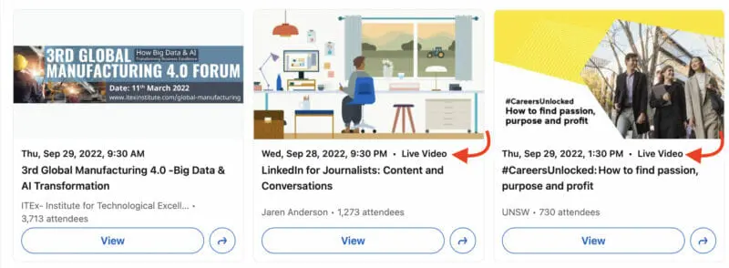 LinkedIn Live “Live Video” tag at the top
