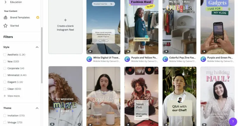 Canva Template Library example