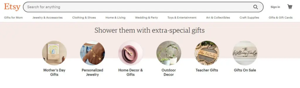 Etsy online ecommerce shop