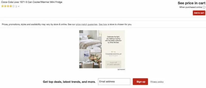 Target product detail page
