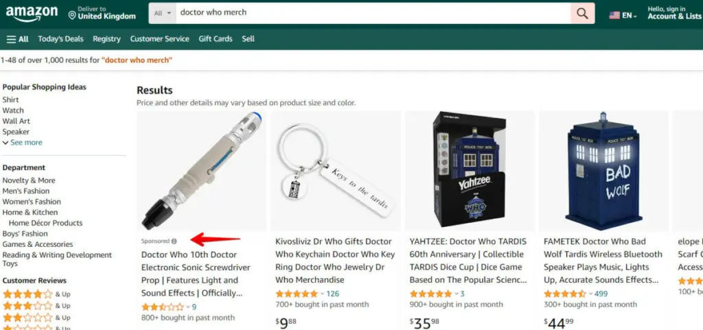 Amazon sponsored product example
