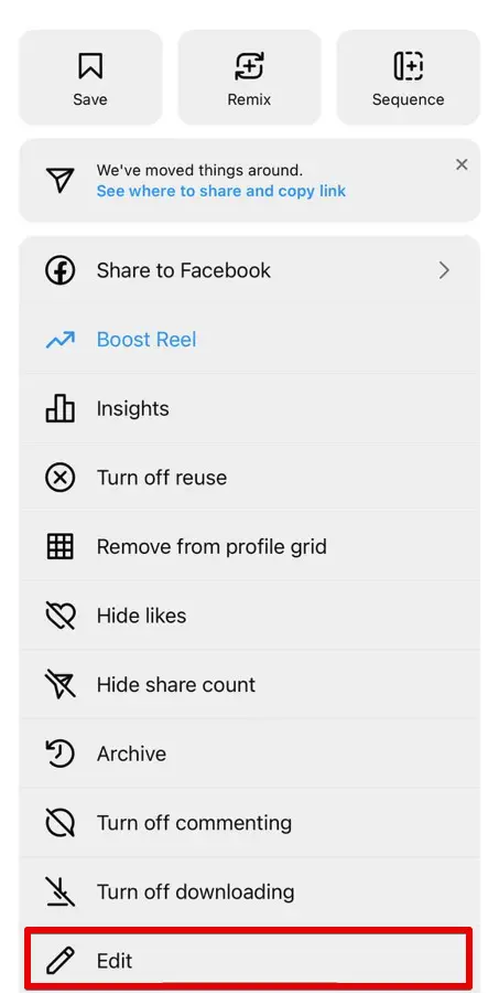Instagram edit option