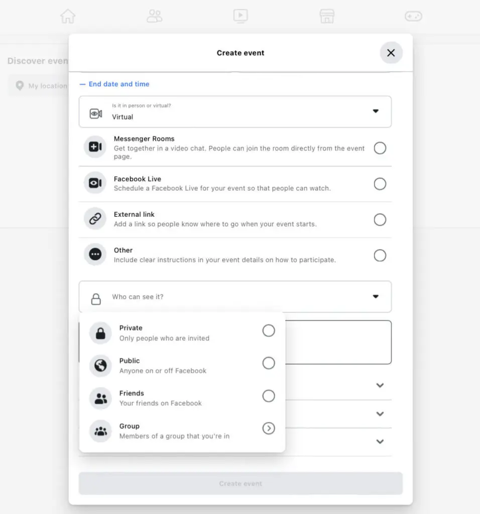 Private/public event settings