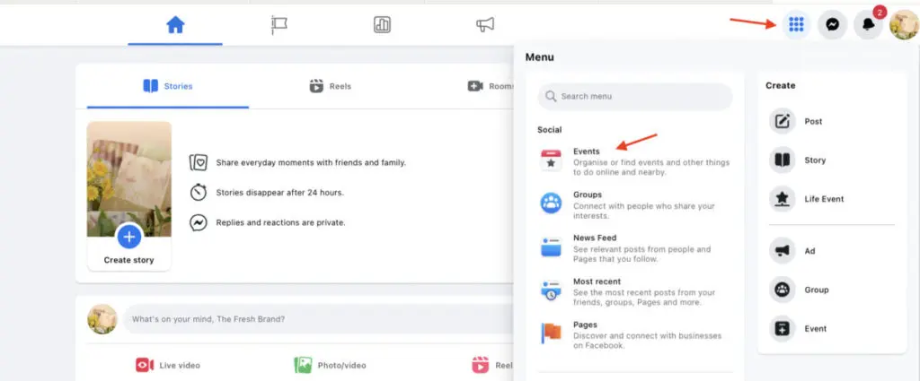 Facebook Business Page - event setting