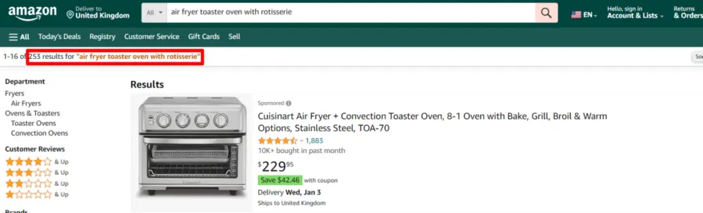 air fryer toaster oven with rotisserie - amazon search