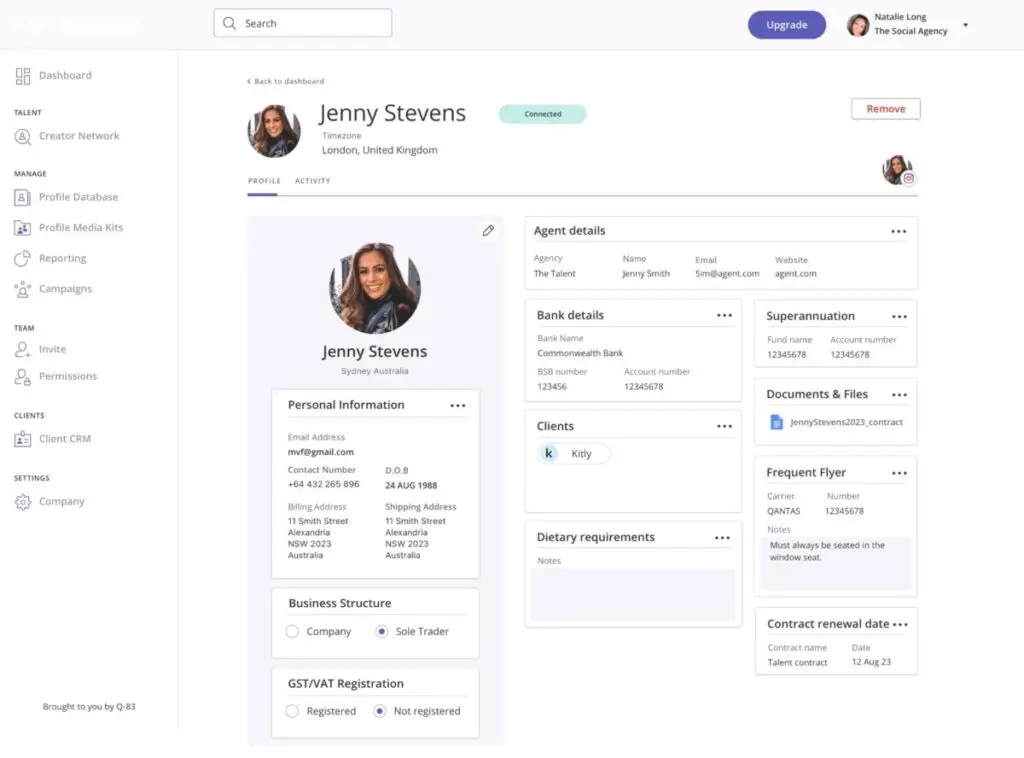Talent profile / Kitly Business