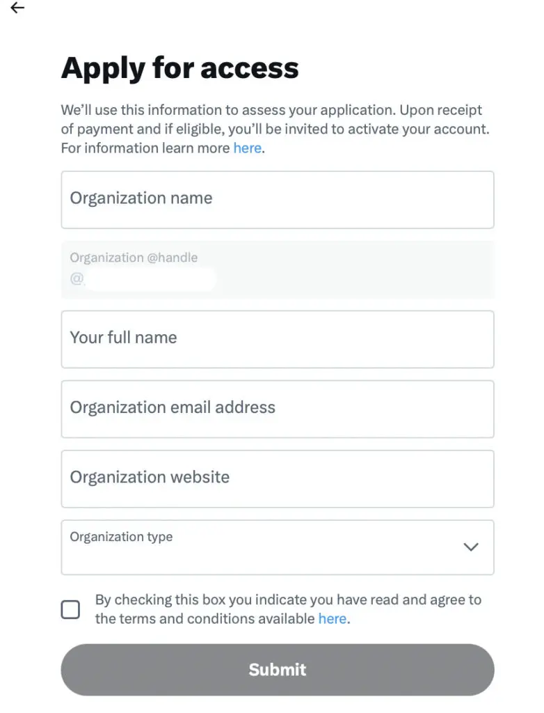 Twitter apply for access