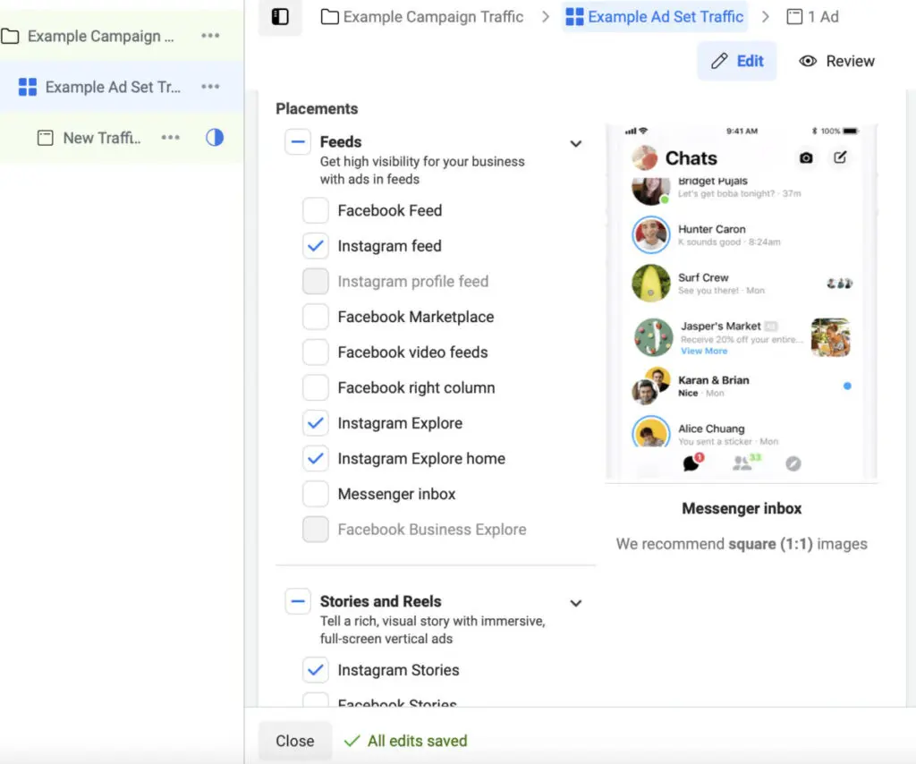 Placements Instagram ad