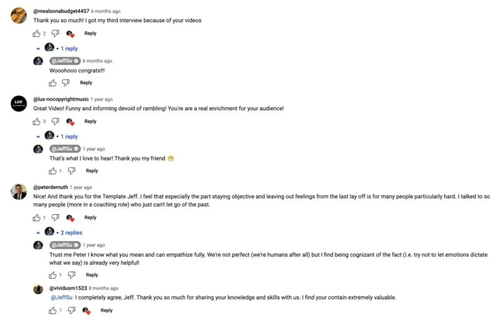 YouTube video creator Jeff Su / comments