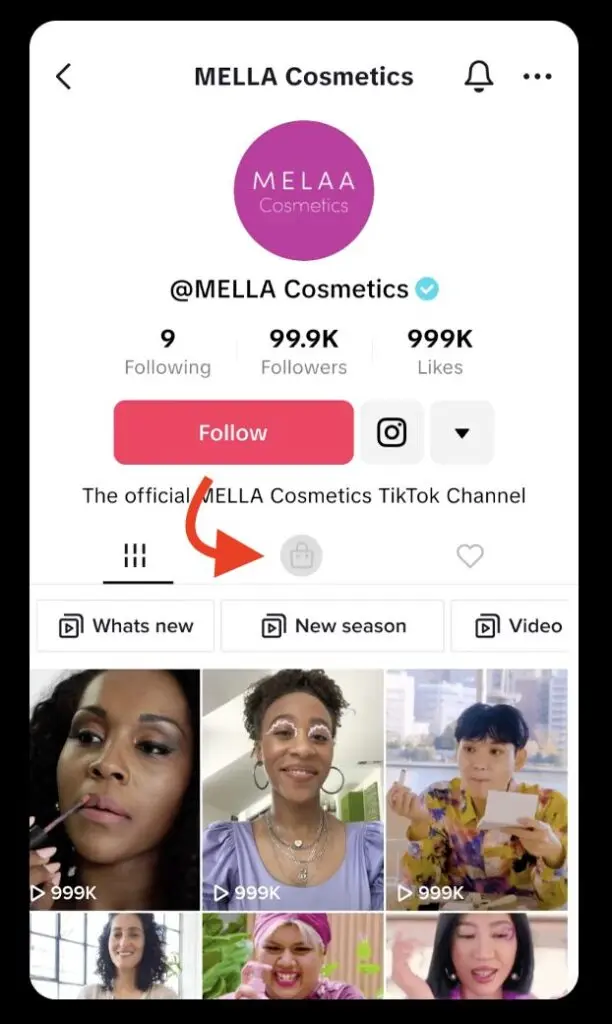 TikTok creator account cart icon