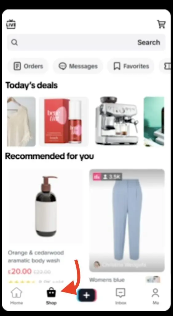 TikTok app Shop tab
