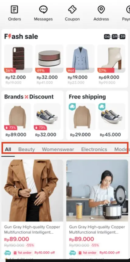 Shop tab / recommended products