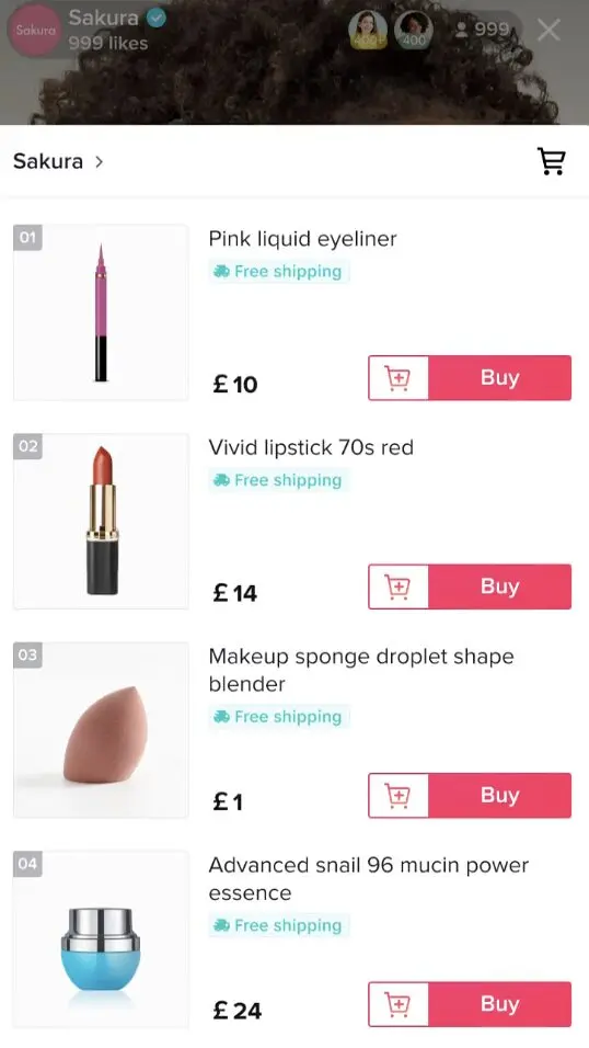 LIVE shopping video / cart