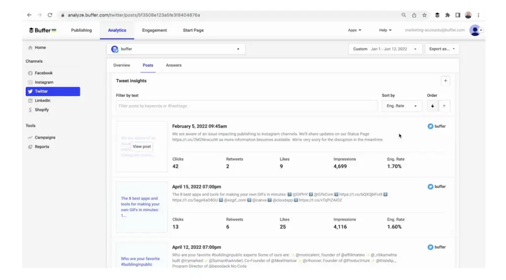 Buffer social media analytics