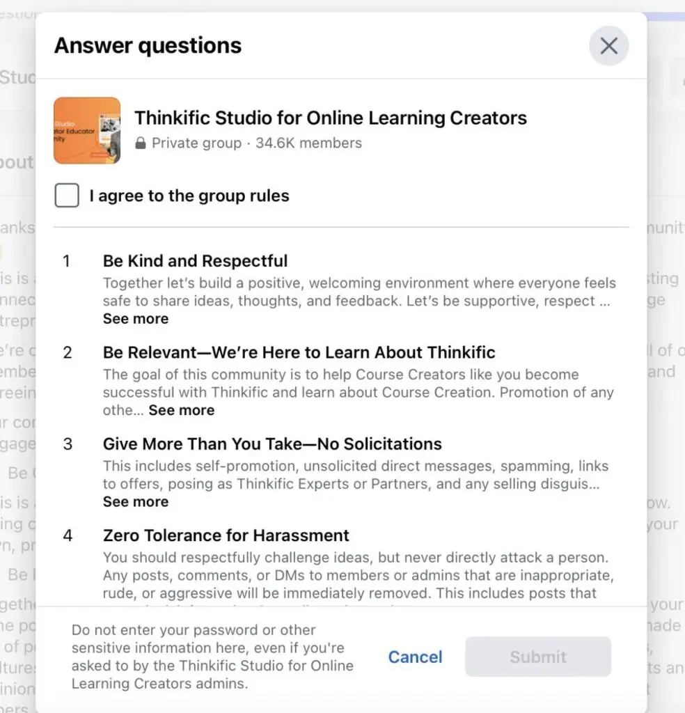 Facebook private group